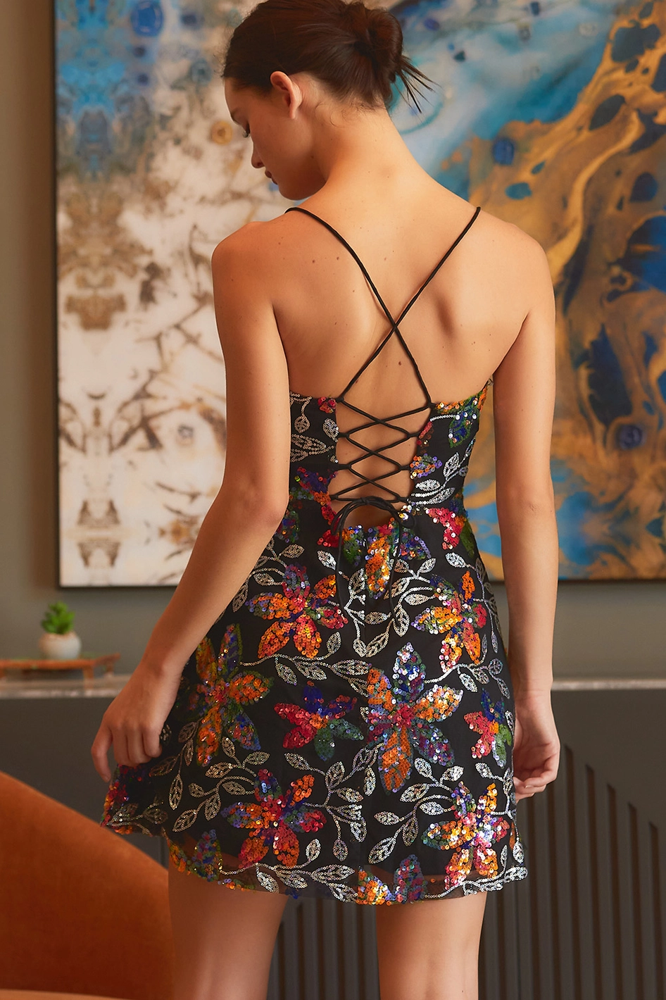 Love In Bloom Black Sequin Mini Dress