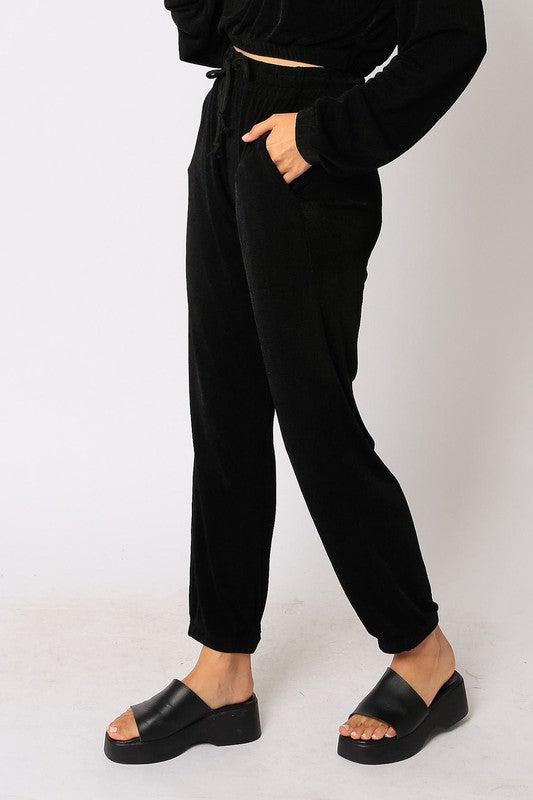 Shimmer To It Black Lurex Jogger Pants