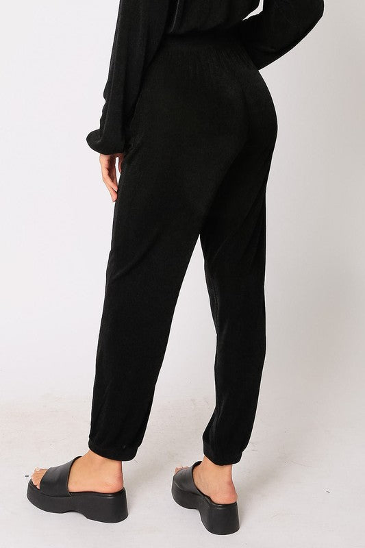 Shimmer To It Black Lurex Jogger Pants