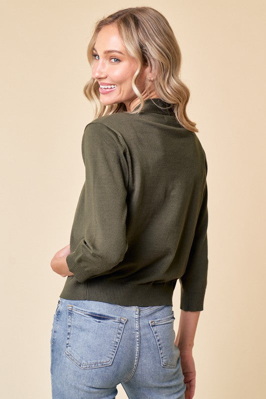 For Every Season Olive Open-Front Cardigan