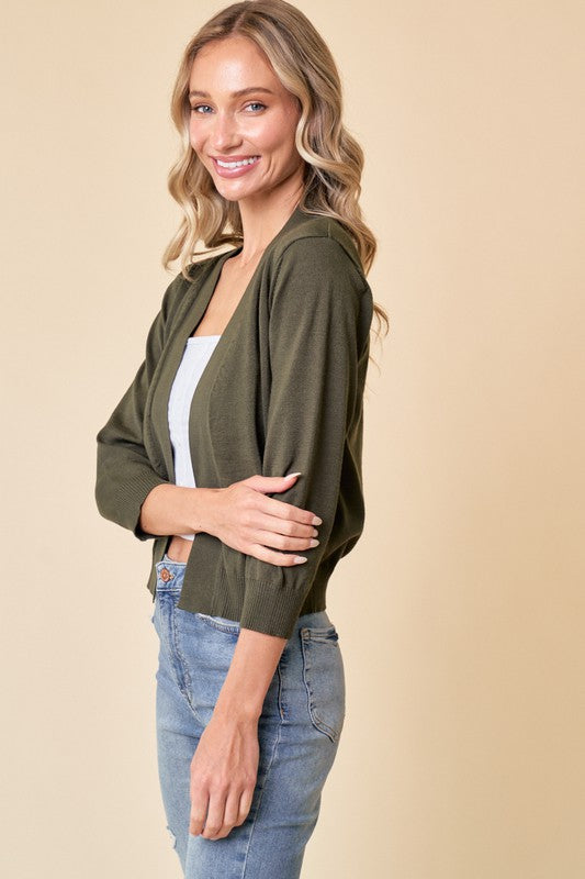 For Every Season Olive Open-Front Cardigan