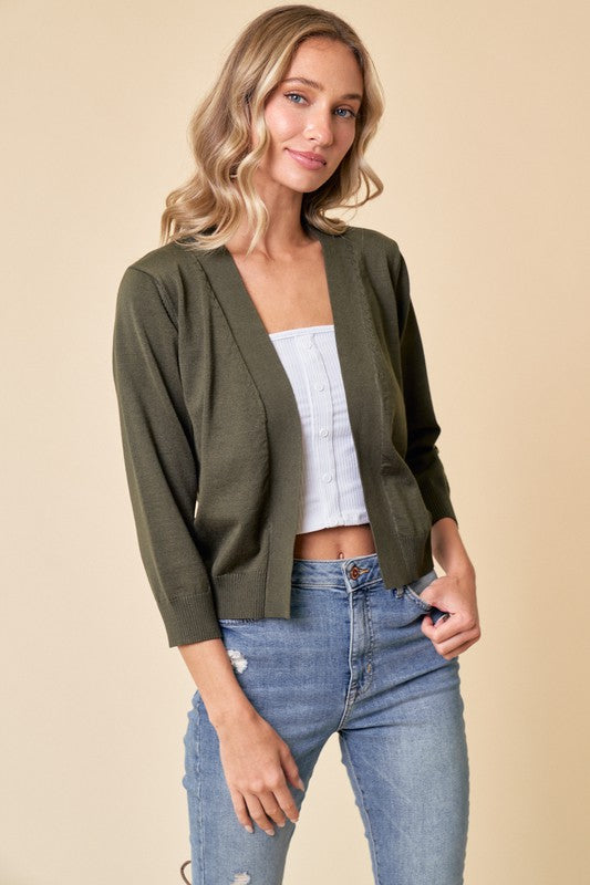 For Every Season Olive Open-Front Cardigan
