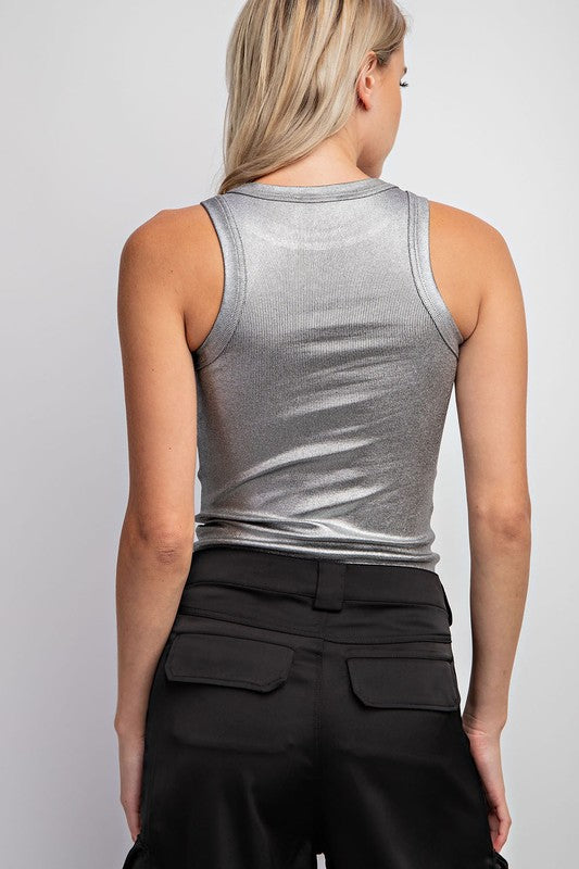 Easily Iconic Silver Metallic Tank Top