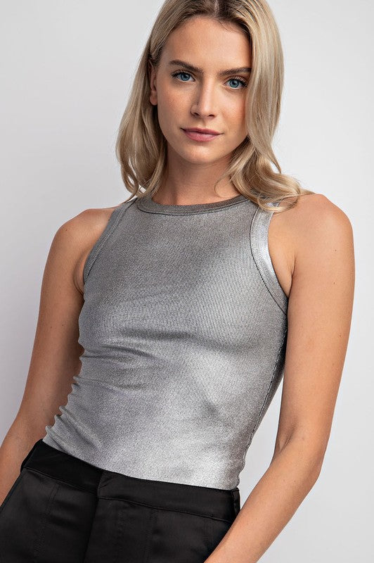 Easily Iconic Silver Metallic Tank Top