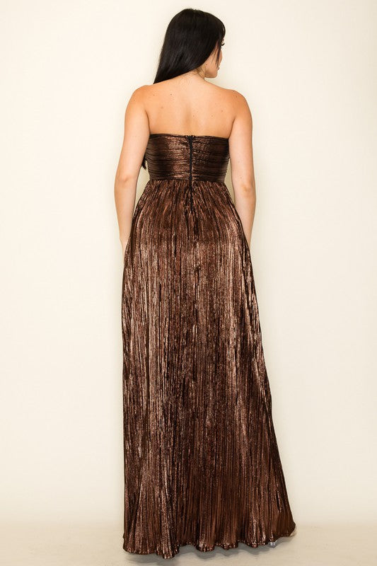 Belle of The Ball Bronze Metallic Maxi Dress