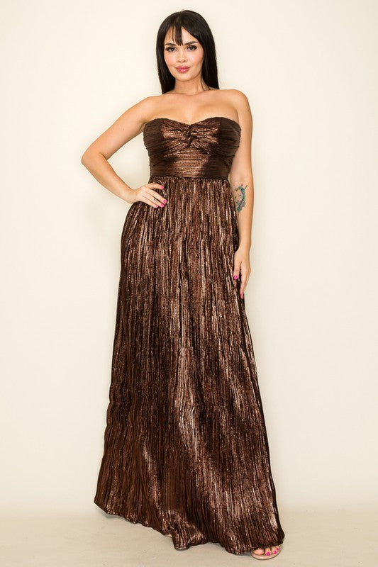 Belle of The Ball Bronze Metallic Maxi Dress