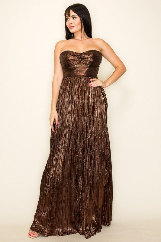 Belle of The Ball Bronze Metallic Maxi Dress