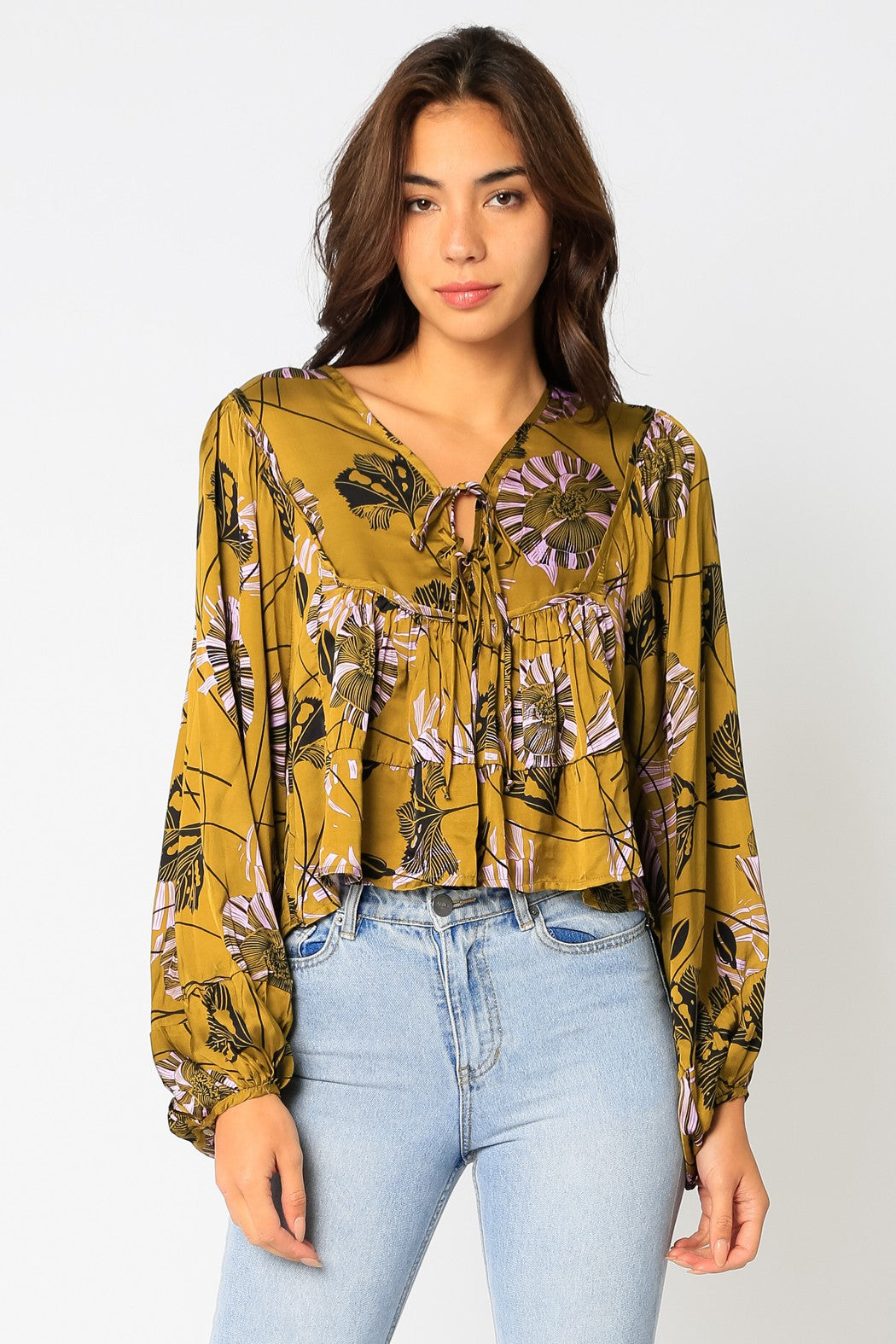 Botanical Bliss Olive Long Sleeve Top