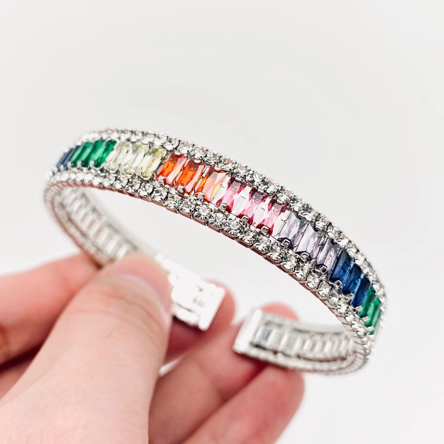 Keep Sparkling Silver Rainbow Bangle Bracelet