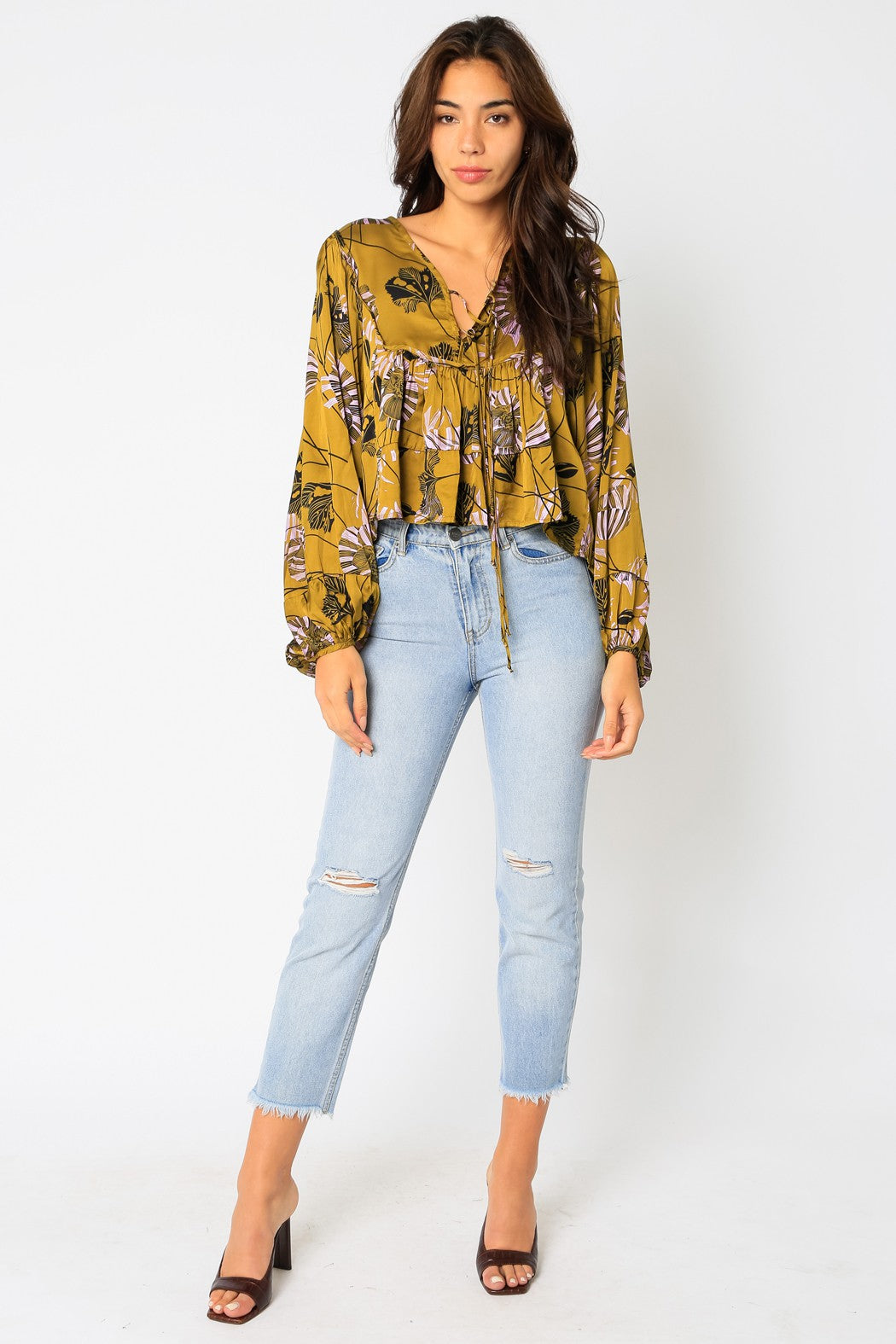 Botanical Bliss Olive Long Sleeve Top