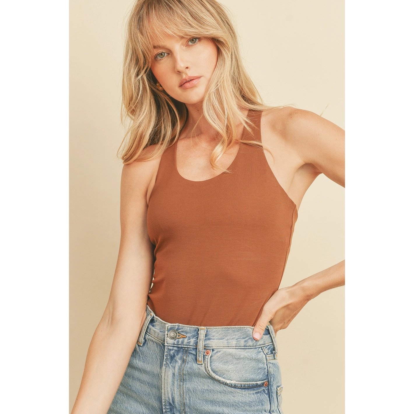 Elevated Basics Toffee Racerback Bodysuit