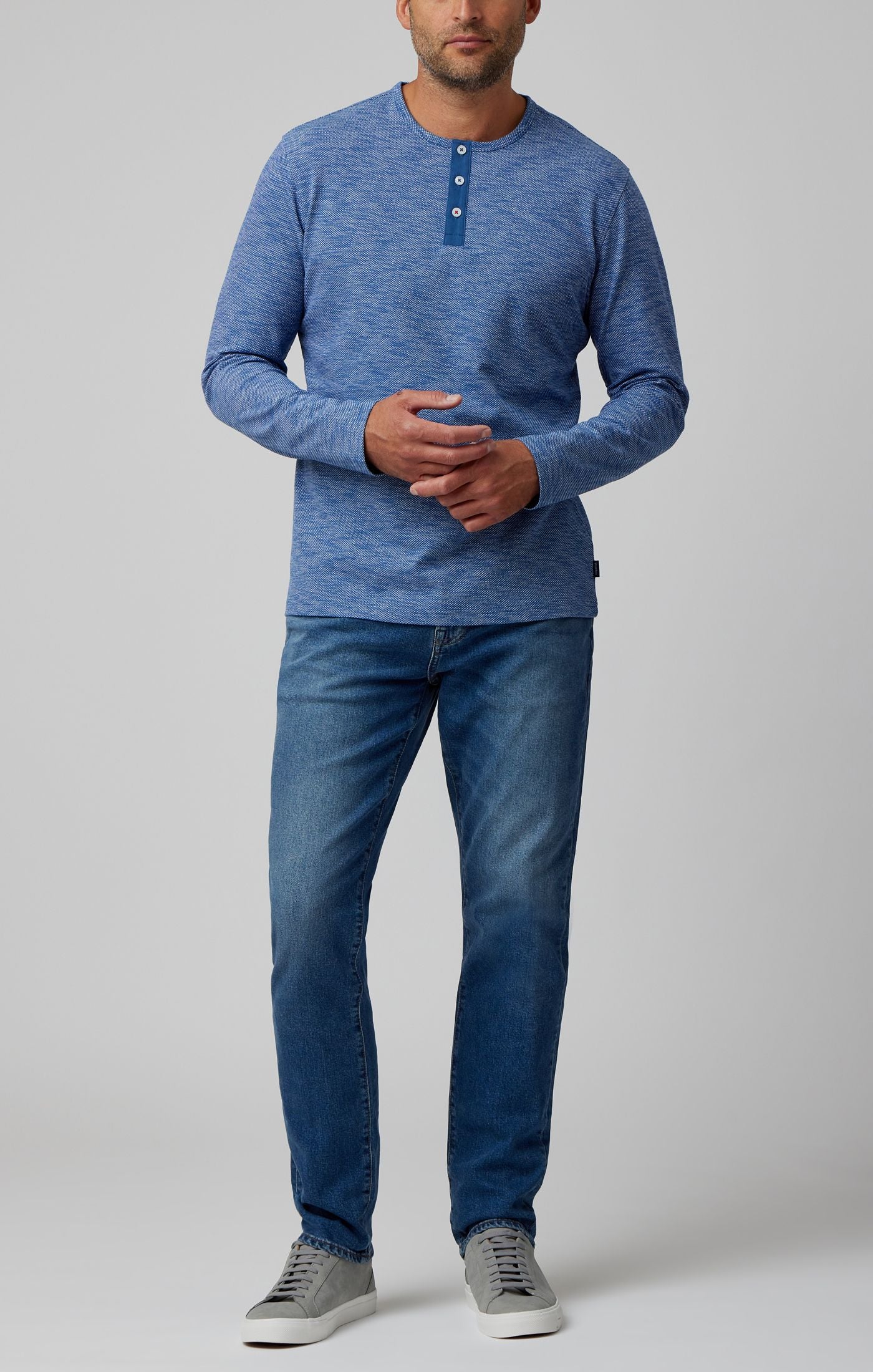 Denim Blue Performance Long Sleeve Henley