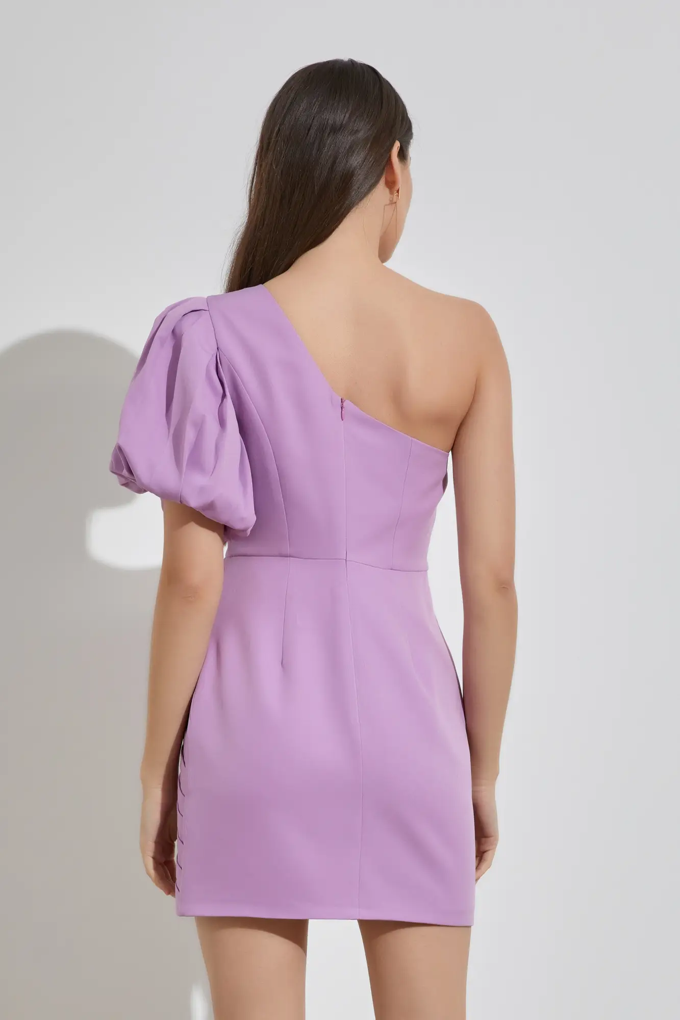 purple one shoulder mini dress Summer Wedding Guest Dress | Saloni One Shoulder Mini Dress - Lilac