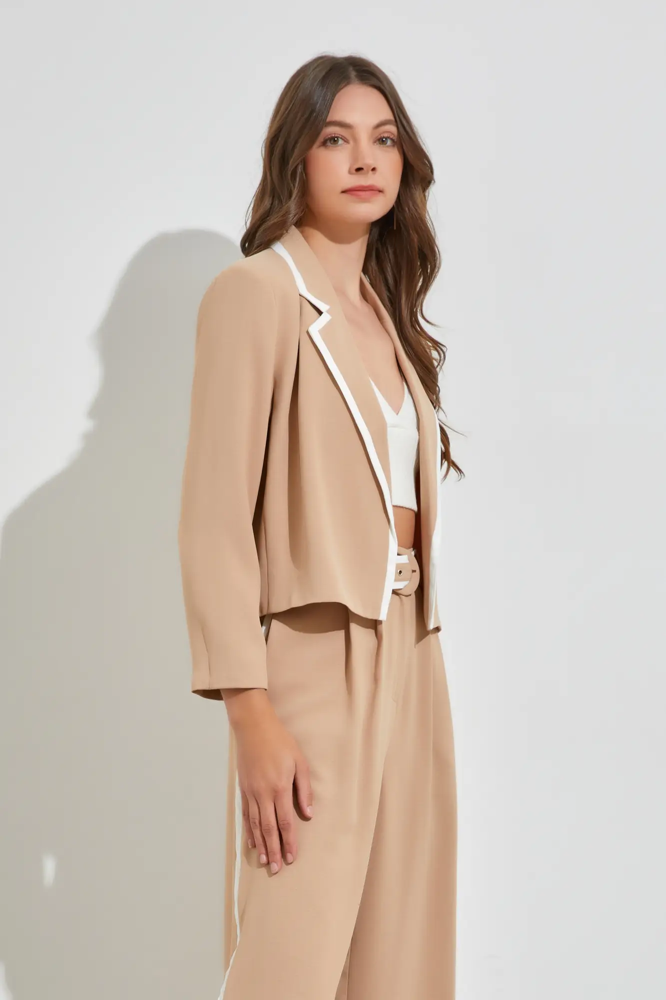 Next Level Dark Beige Open-Front Blazer