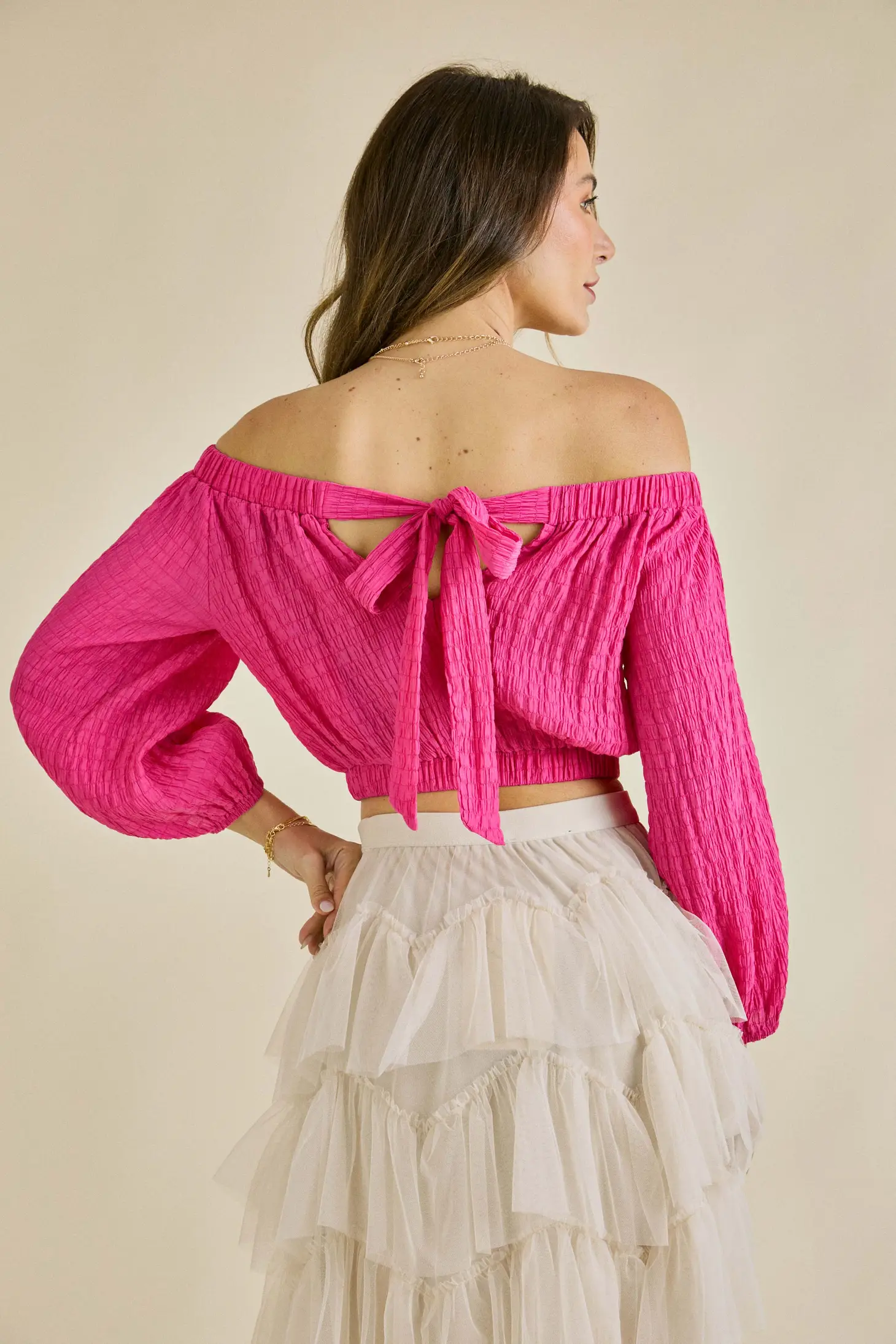 Alyssa Pink Off-The-Shoulder Long Sleeve Top