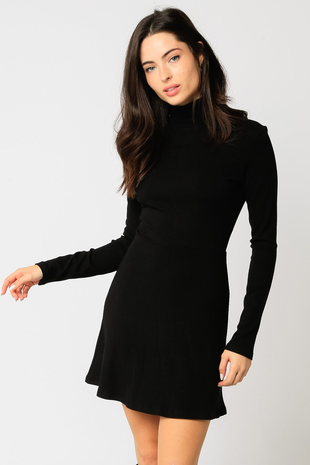 Posh Perfection Black Mock Neck Mini Dress