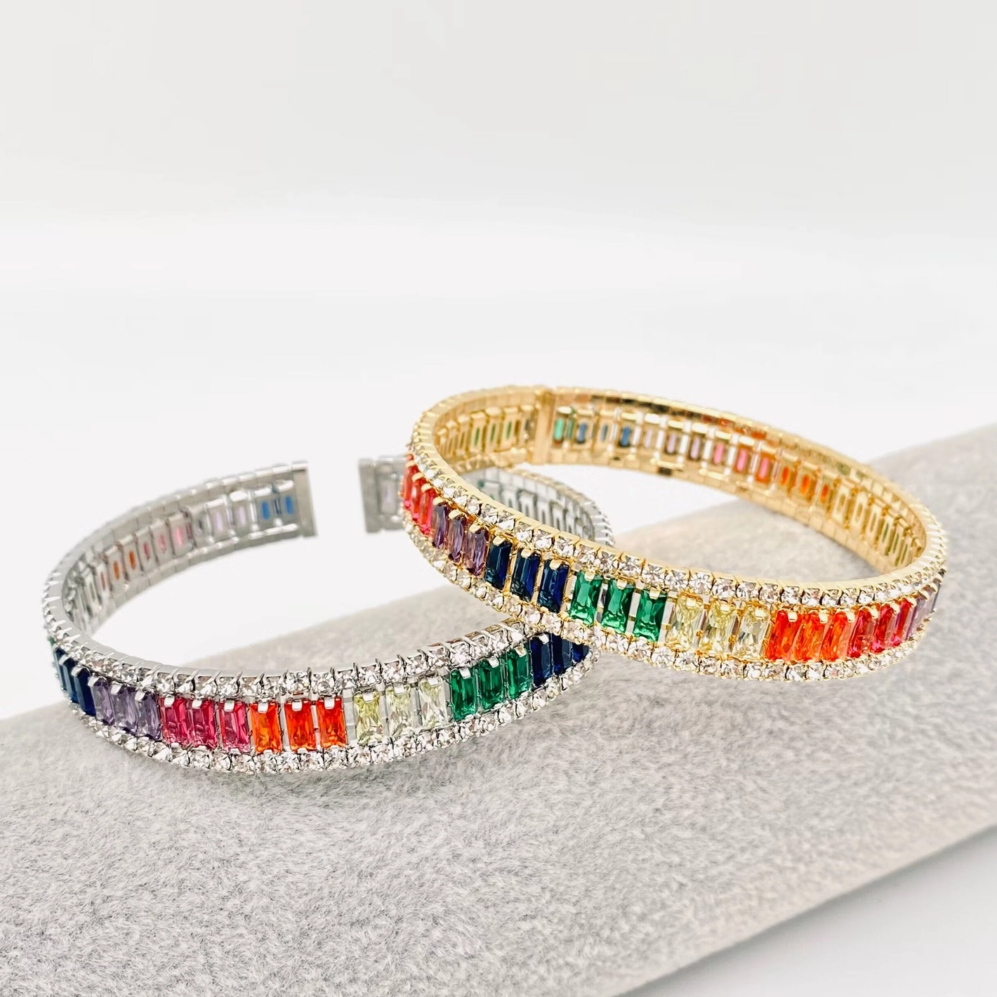 Keep Sparkling Silver Rainbow Bangle Bracelet