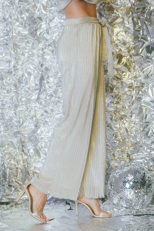 Pop The Bubbly Metallic Wide-Leg Pants