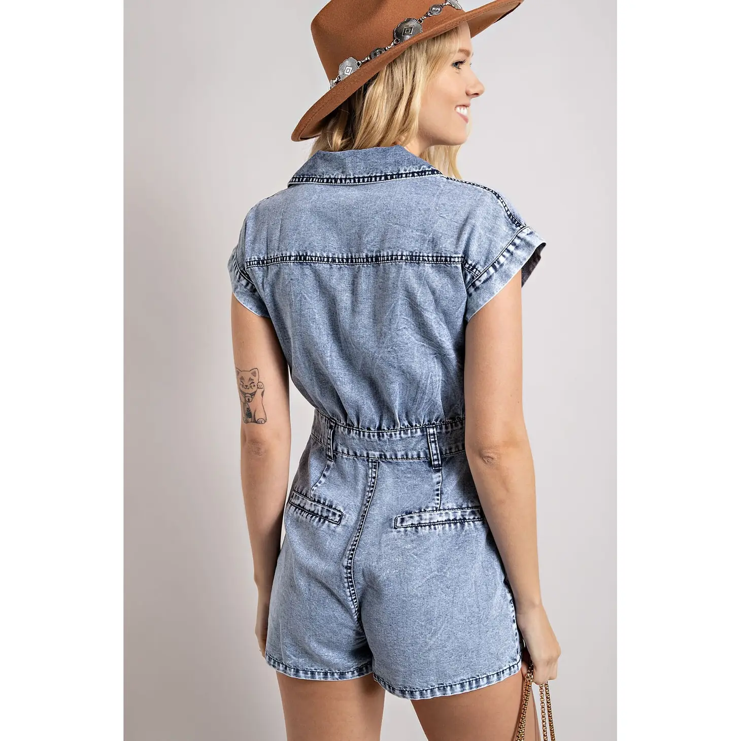 Adventure Bound Collared Denim Romper