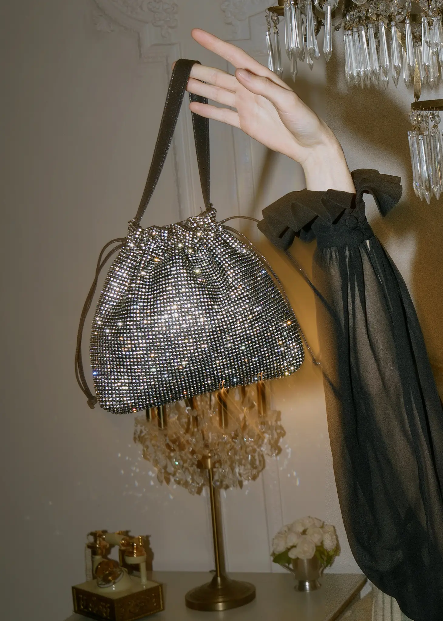 Queen Of Bling Black Drawstring Purse