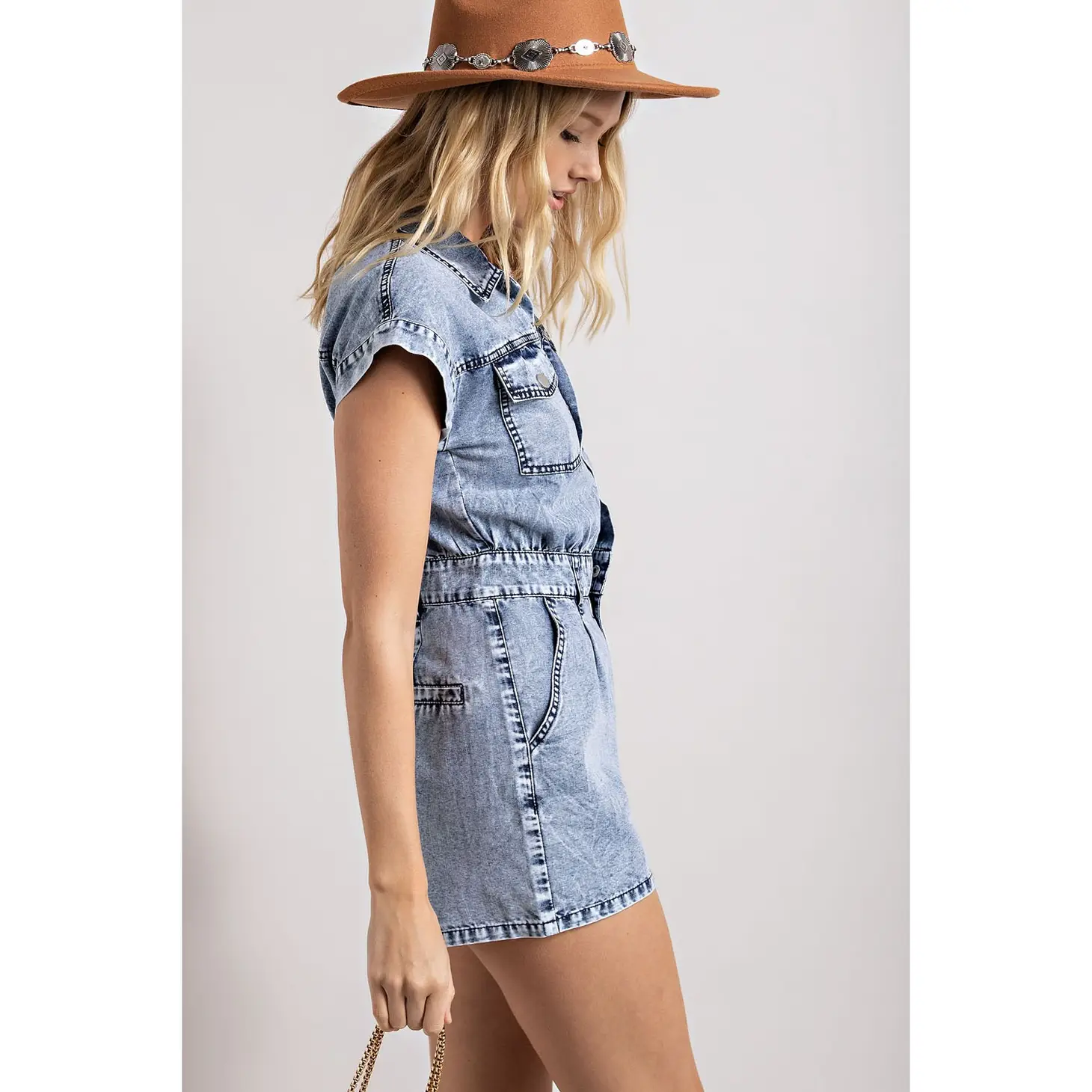 Adventure Bound Collared Denim Romper