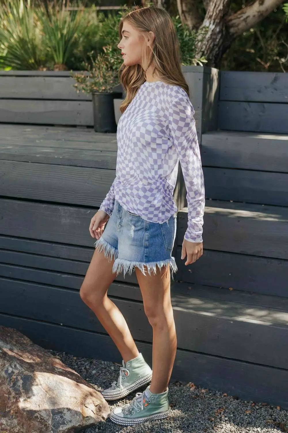 Checkmate Mesh Lavender Long Sleeve Top