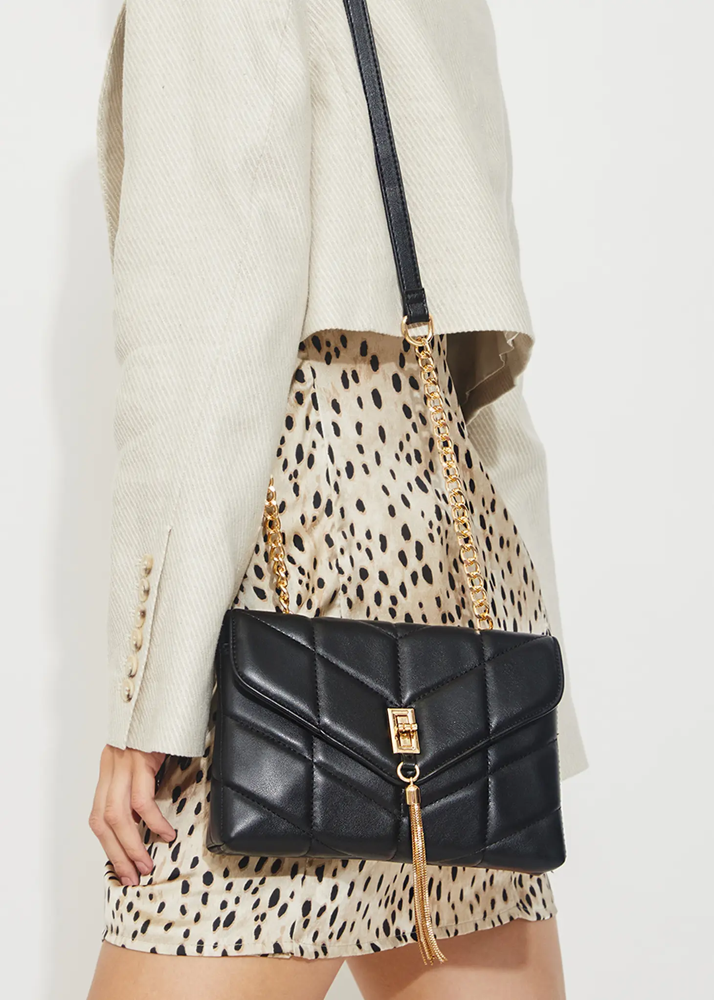 Avila Tassel Quilted Black Crossbody