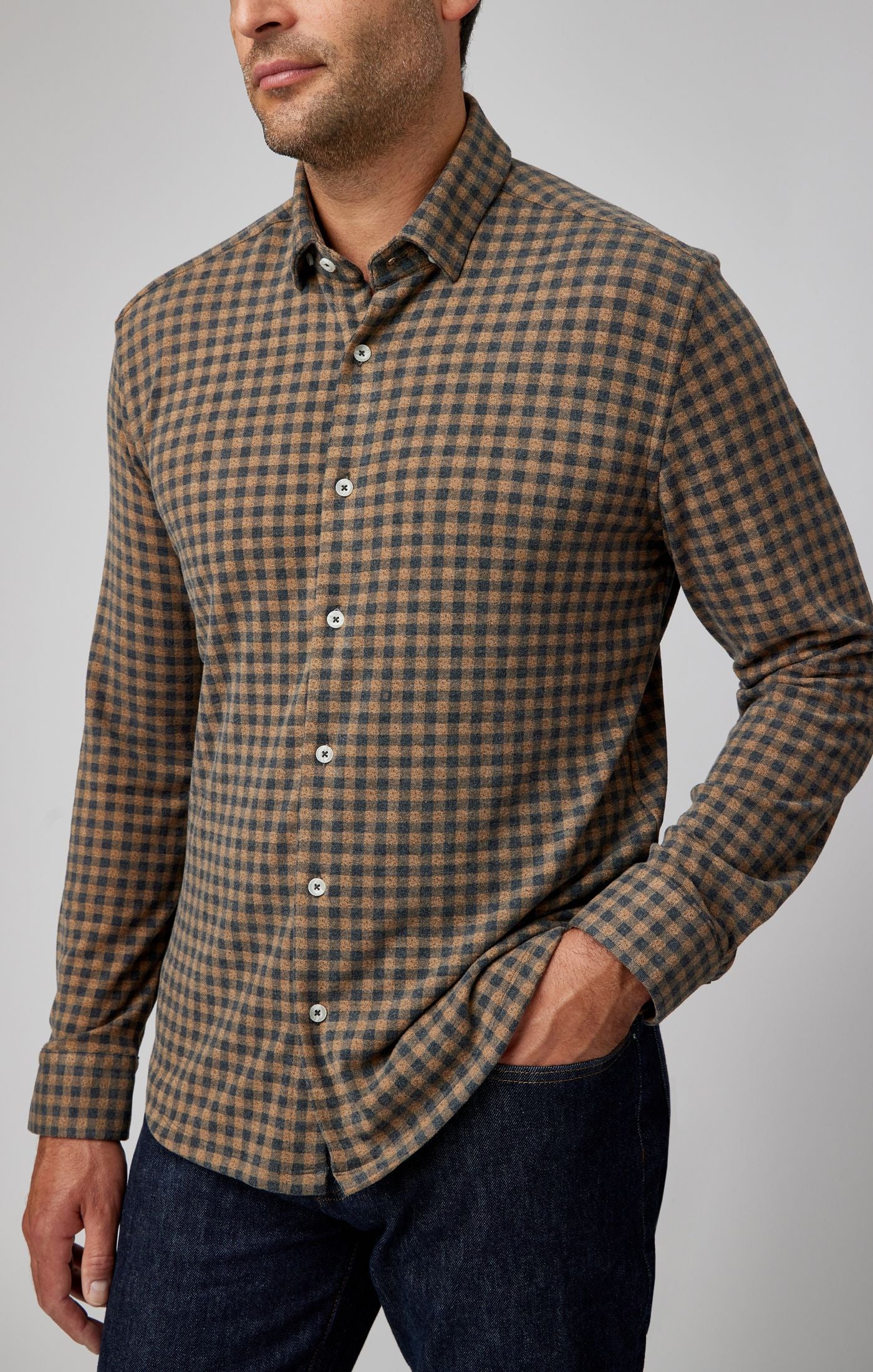 Camel Gingham Brushed Fleece Long Sleeve