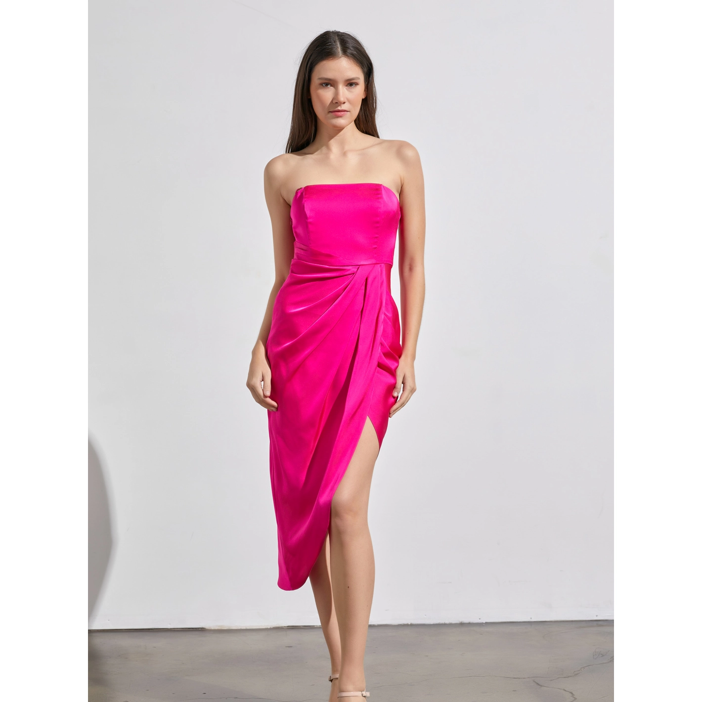 Infinite Love Hot Pink Strapless Midi Dress