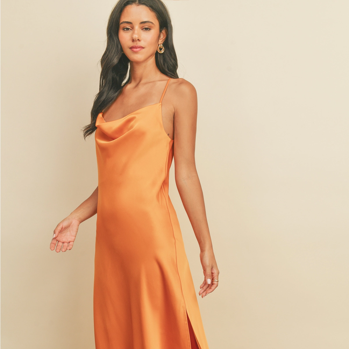 Golden Hour Cowl Neck Midi Dress