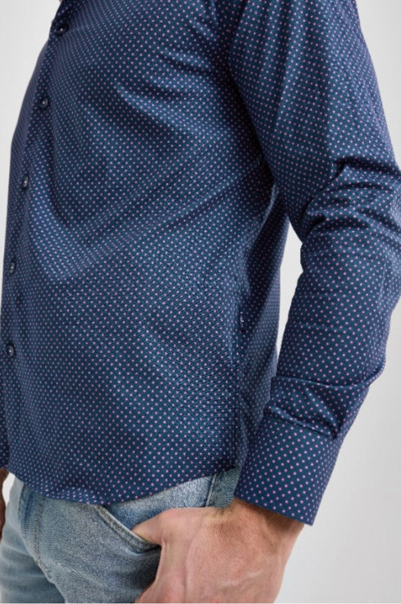 Dot To It Navy Woven Performance Long Sleeve