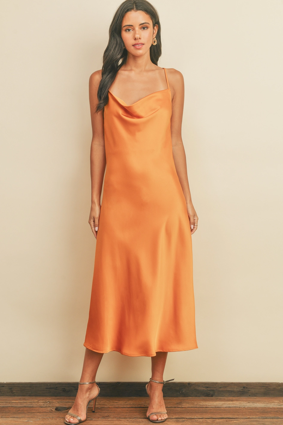 Golden Hour Cowl Neck Midi Dress