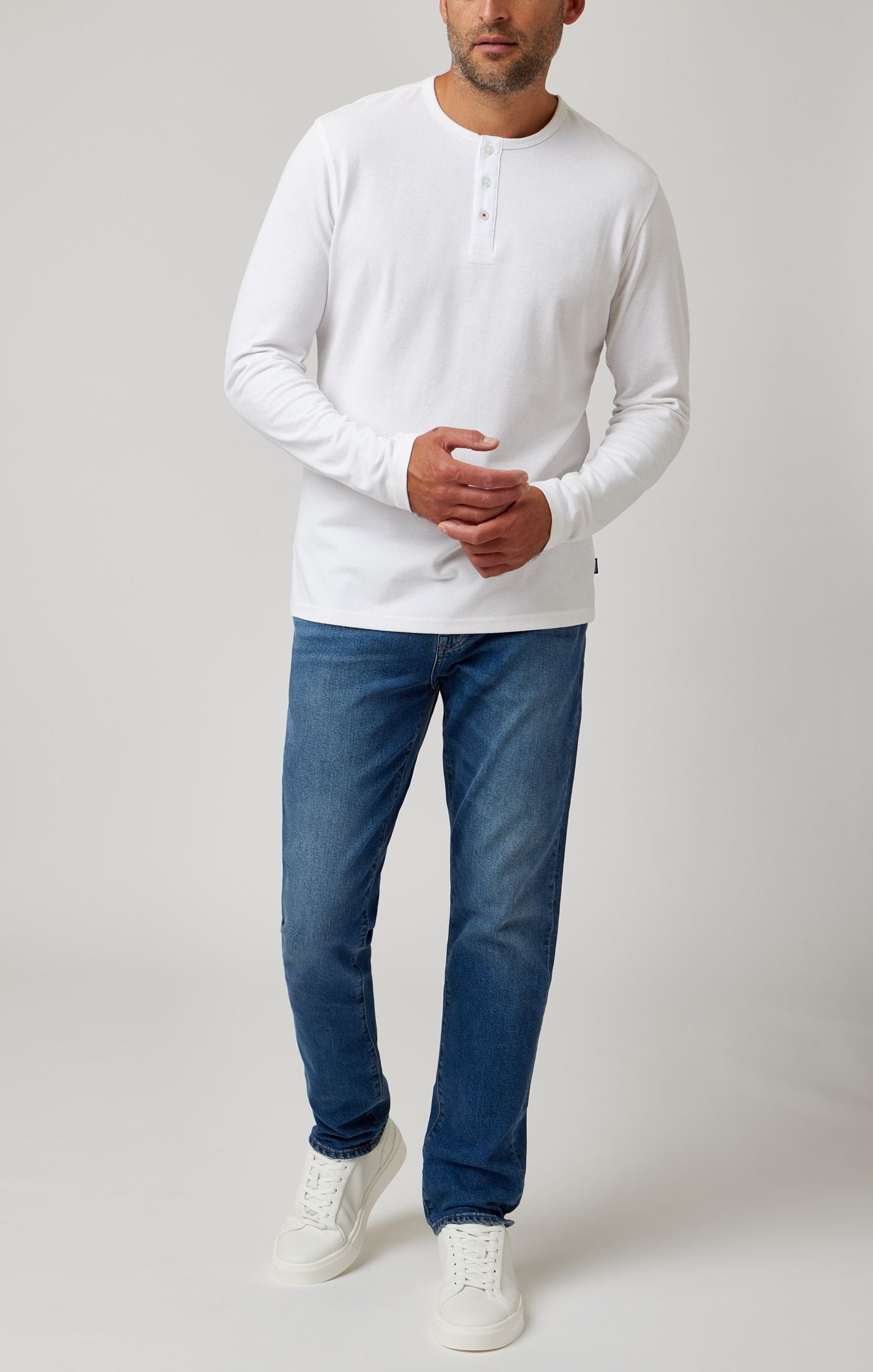 White Performance Long Sleeve Henley