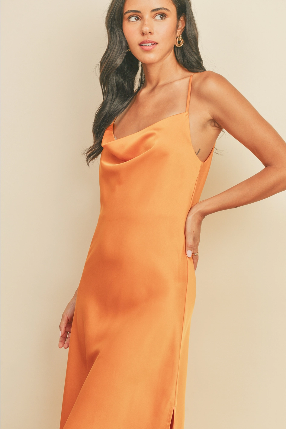 Golden Hour Cowl Neck Midi Dress