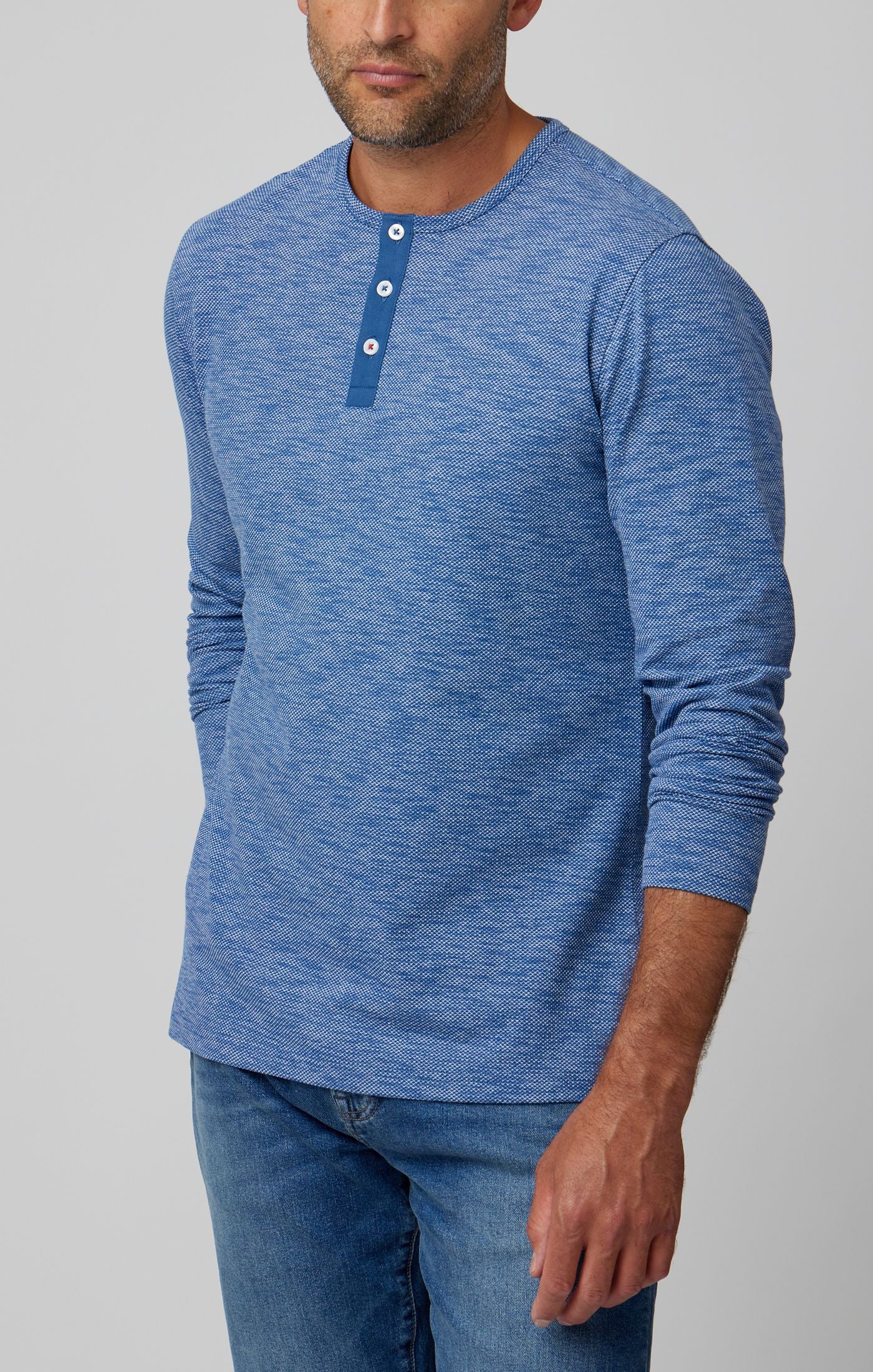 Denim Blue Performance Long Sleeve Henley