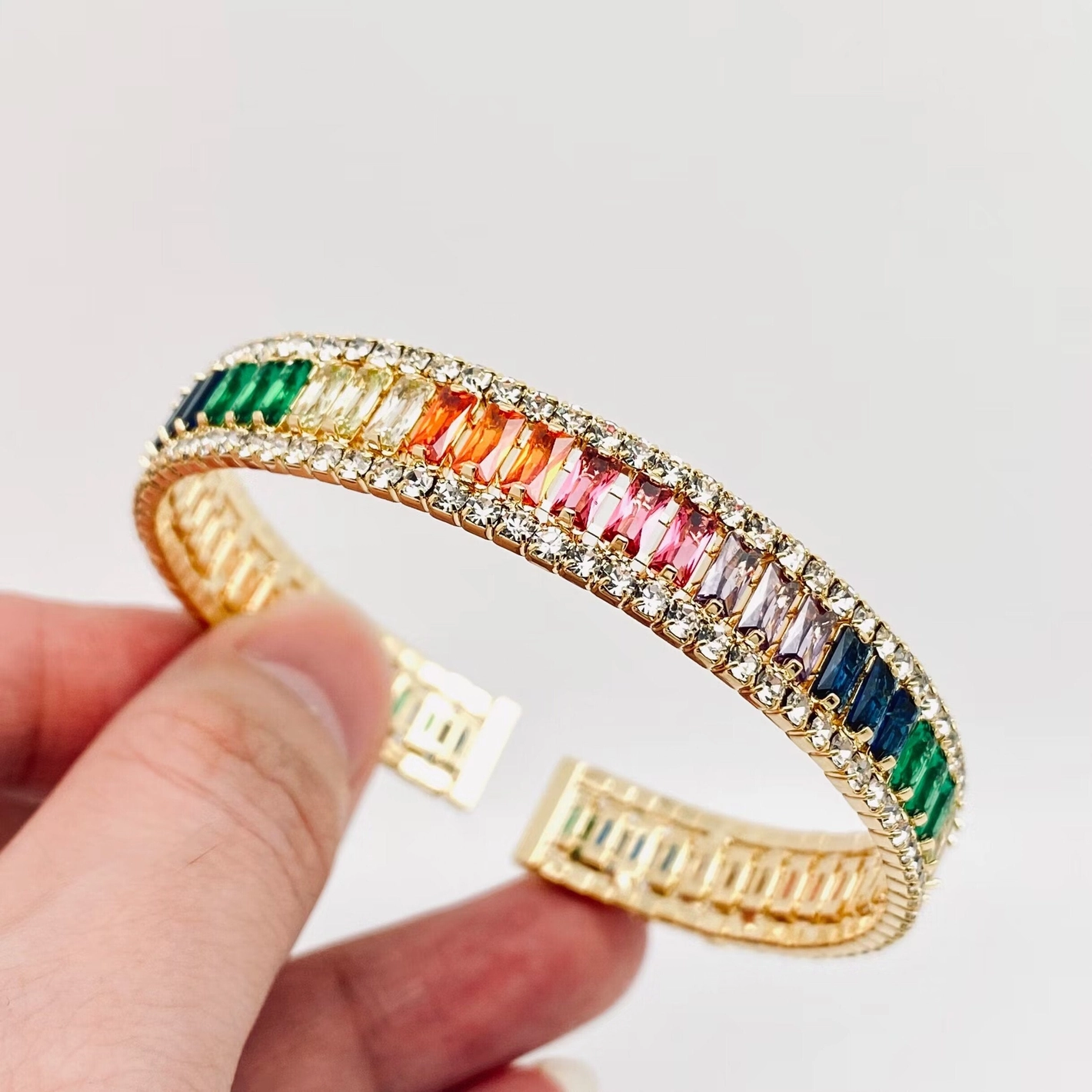 Keep Sparkling Gold Rainbow Bangle Bracelet
