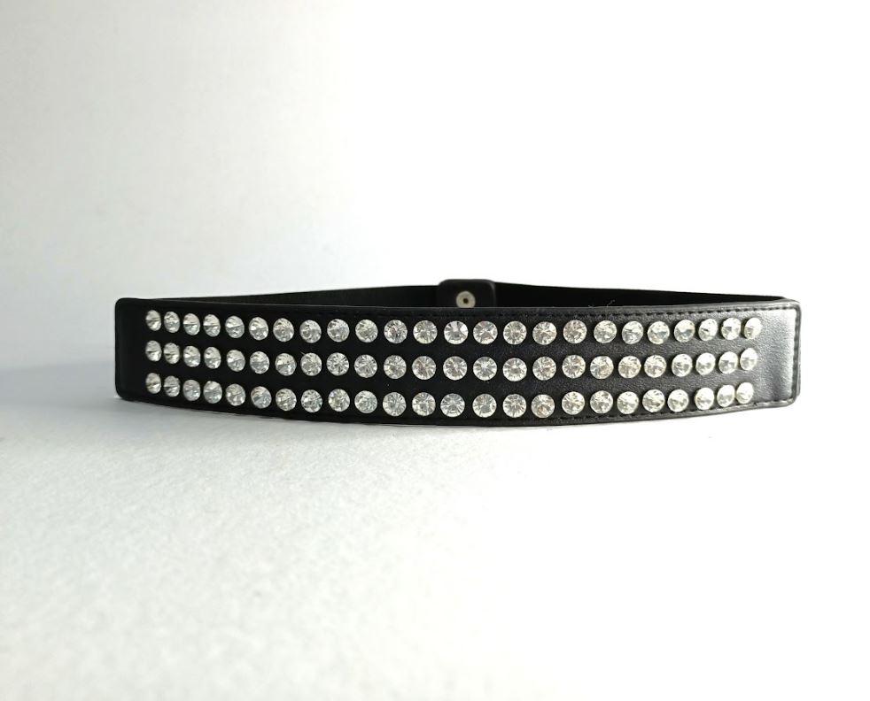 Luxe Details Black Stretch Belt with White Stones