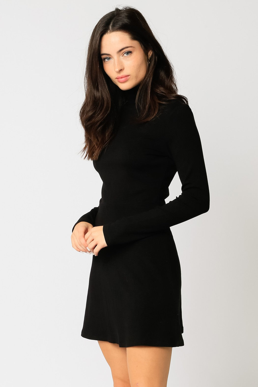 Posh Perfection Black Mock Neck Mini Dress