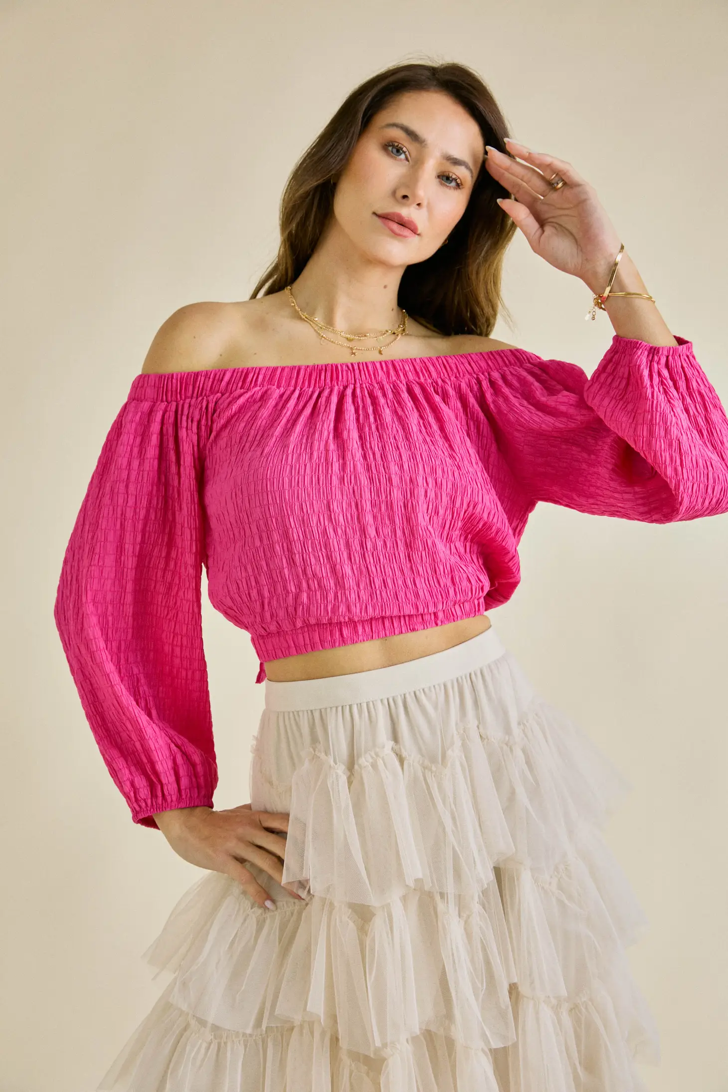 Pink off the clearance shoulder long sleeve top
