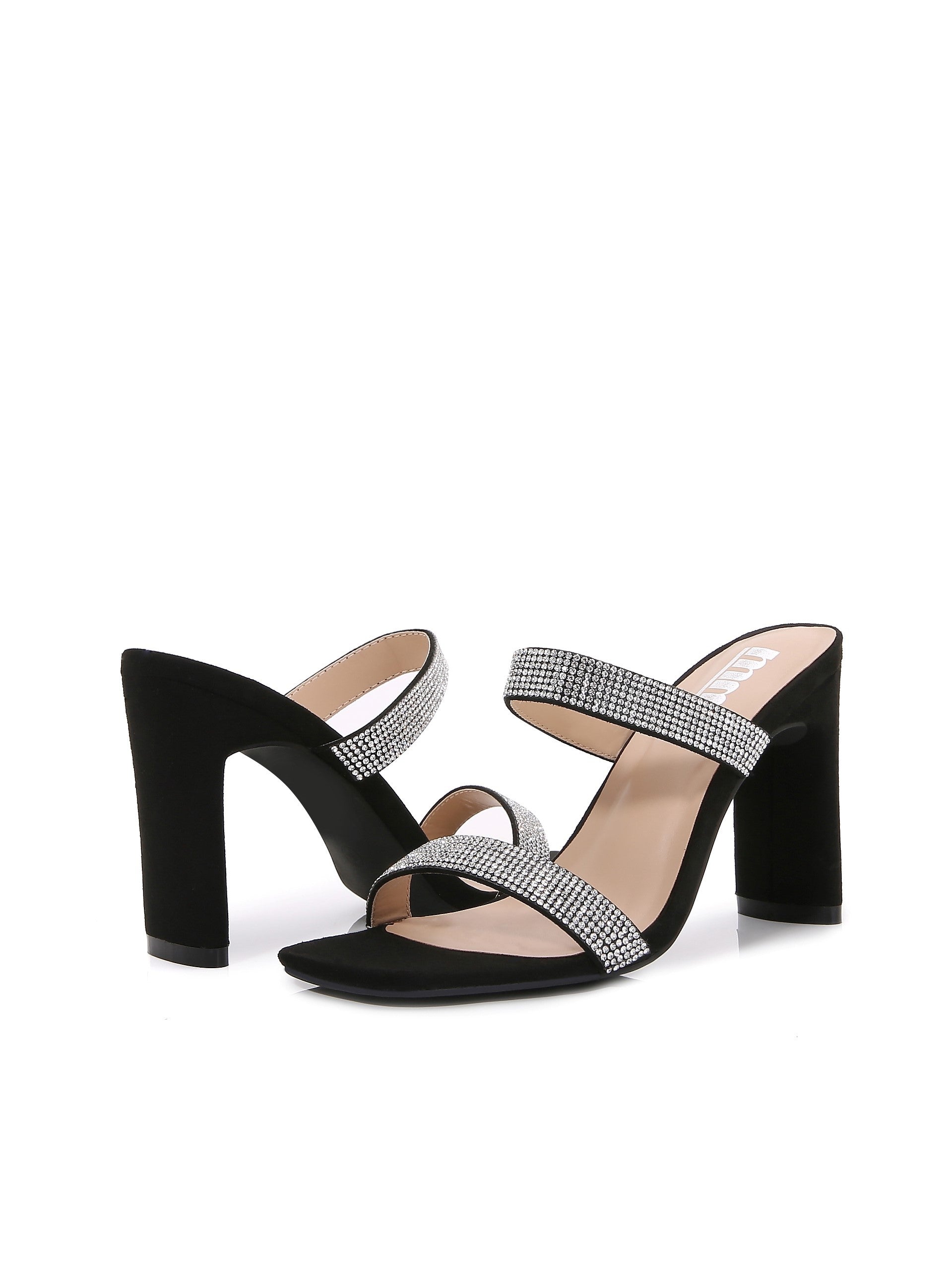 Vivian Black Rhinestone High Heel Sandals