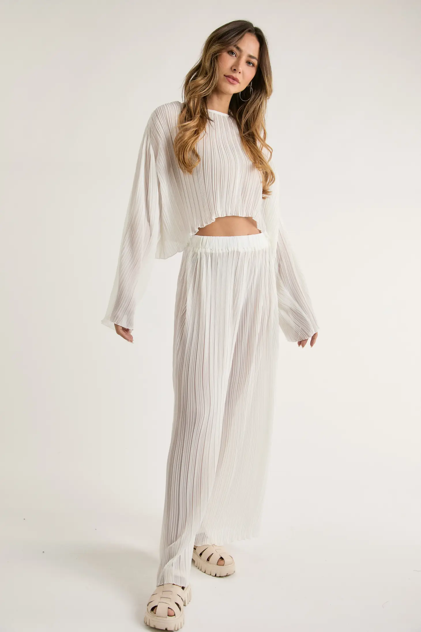 Sheer Adoration White Wide Leg Pants