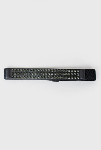 Luxe Details Black Stretch Belt with Green Stones