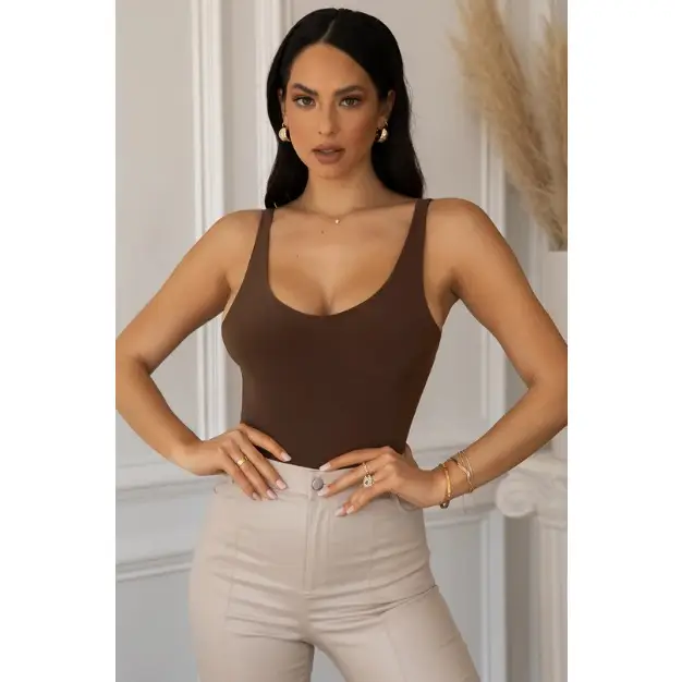 Essential Double Layered Bodysuit- Cocoa