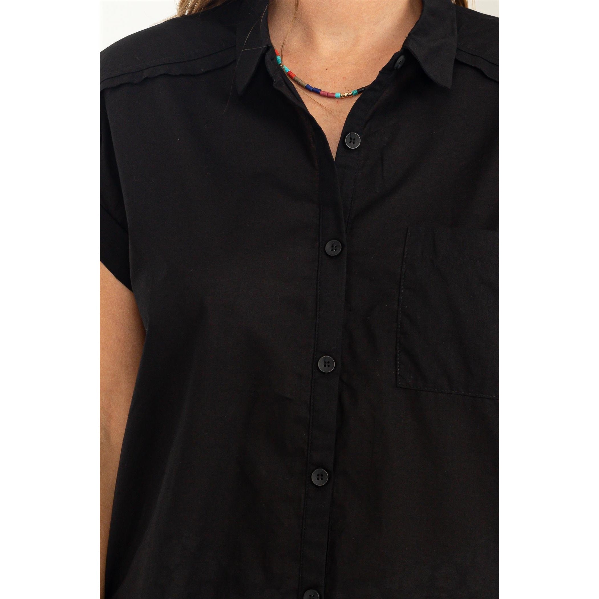 Wild At Heart Black Short Sleeve Button-Up Top