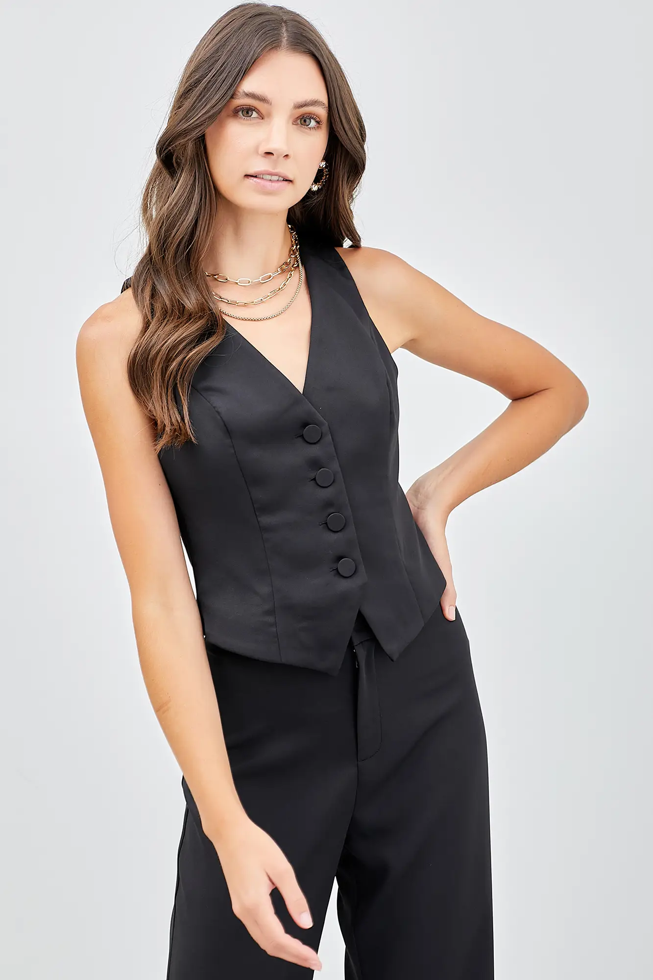 Style Statement Black Button-Up Vest