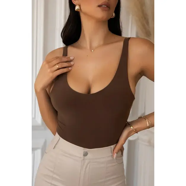 Essential Double Layered Bodysuit- Cocoa