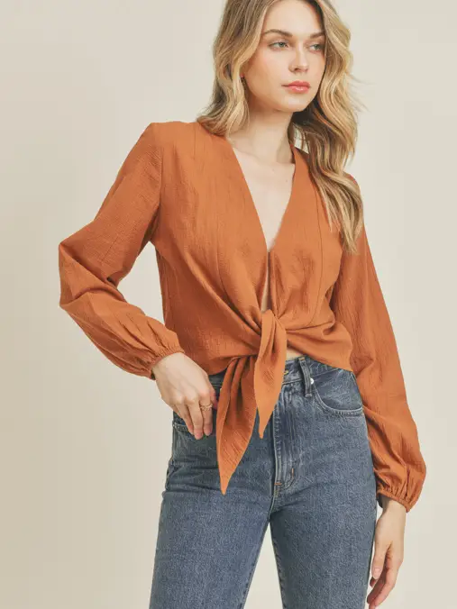 Cadence Long Sleeve Tie-Front Top