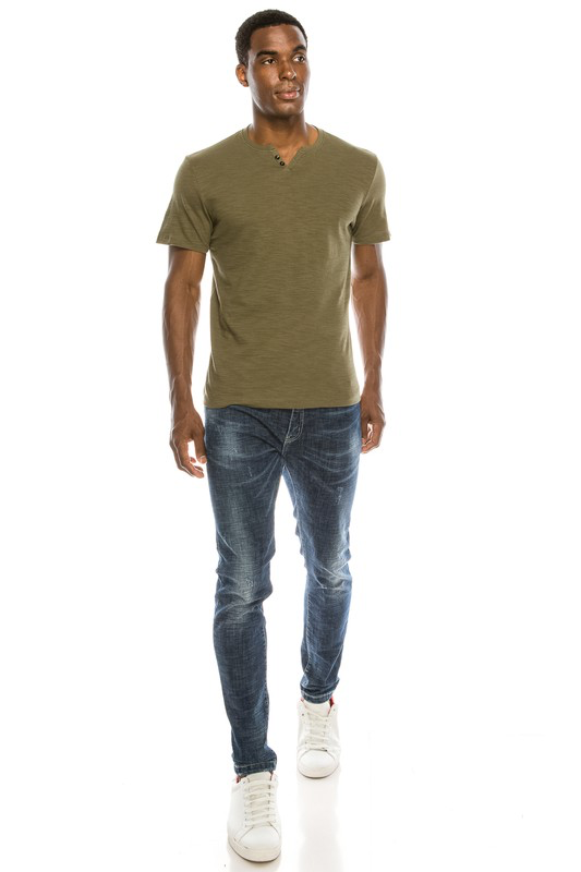 Army Green Slub Notch Tee