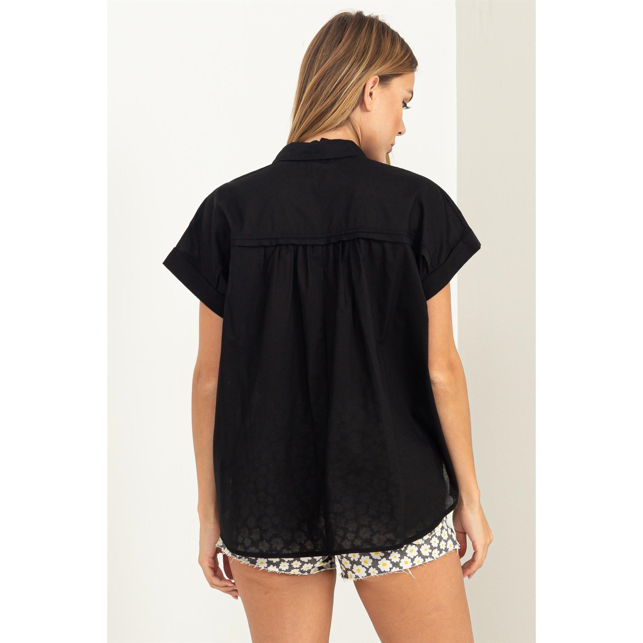 Wild At Heart Black Short Sleeve Button-Up Top