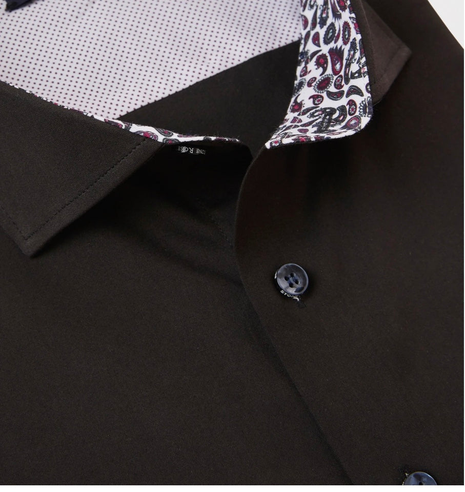 Black Paisley Sateen Long Sleeve